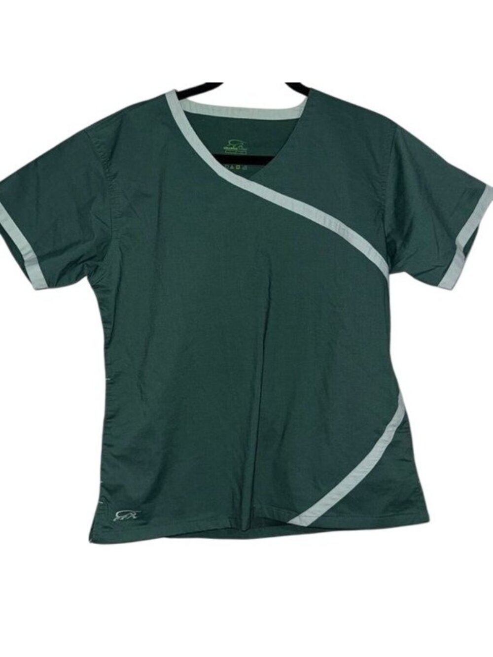 Iguana Med Womens V-Neck Scrub Top Size L Green & White Polyester